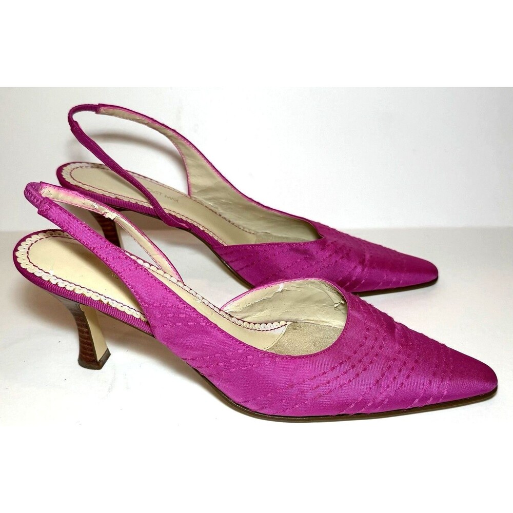 August Maxx Women’s 8M Hot Pink Satin Pointed Toe Slingback Heels Pumps